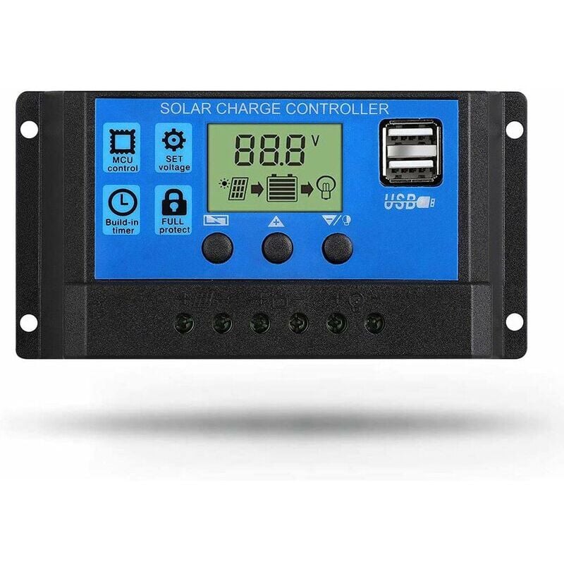 Contrôleur de charge solaire, contrôleur de panneau solaire 30A 12V/24V PWM Paramètre automatique Affichage LCD réglable (30A)