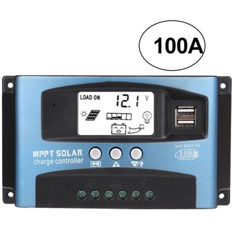 Contrôleur de Charge Solaire MPPT 100A, Régulateur de Batterie Intelligent de Contrôleur de Regulateur Panneau Solaire USB 12V 24V avec écran LCD