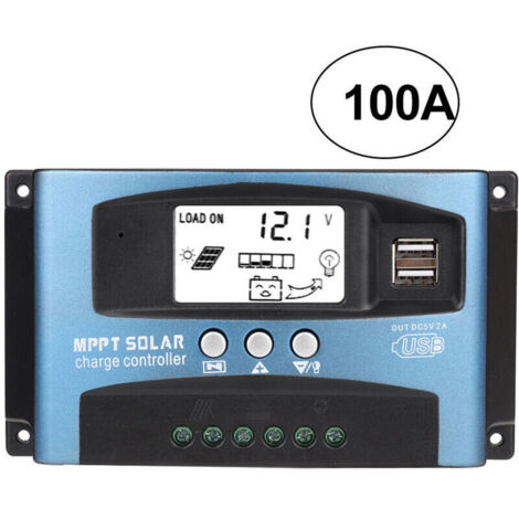 Contrôleur de Charge Solaire MPPT 100A, Régulateur de Batterie Intelligent de Contrôleur de Regulateur Panneau Solaire USB 12V 24V avec écran LCD