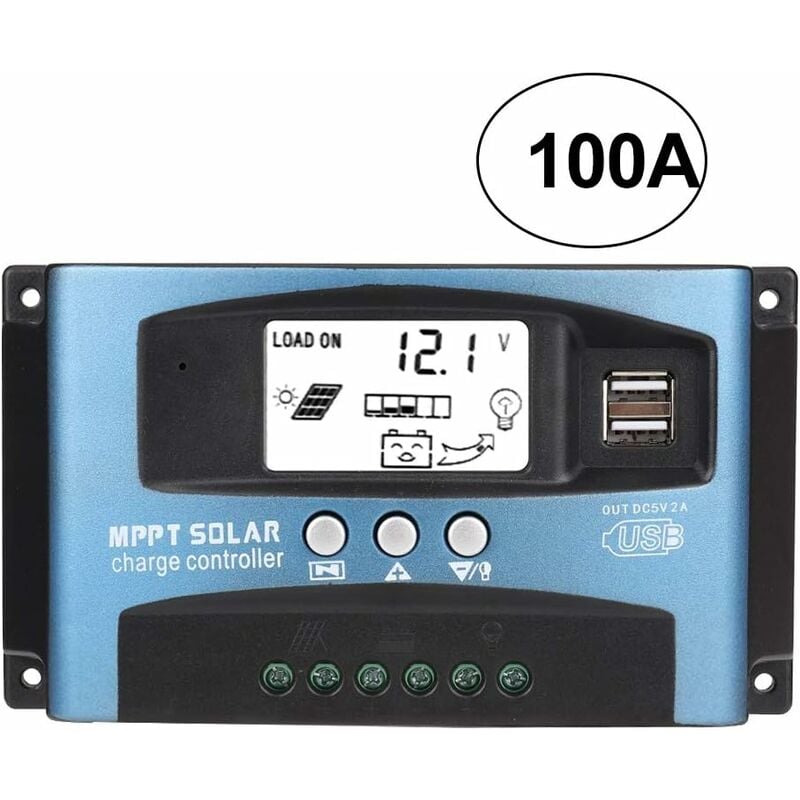 Contrôleur de Charge Solaire mppt 100A, Régulateur de Batterie Intelligent de Contrôleur de Regulateur Panneau Solaire usb 12V 24V avec écran