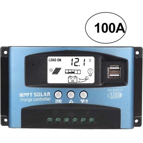 Contrôleur de Charge Solaire MPPT 100A, Régulateur de Batterie Intelligent de Contrôleur de Regulateur Panneau Solaire USB 12V 24V avec écran LCD(100A)