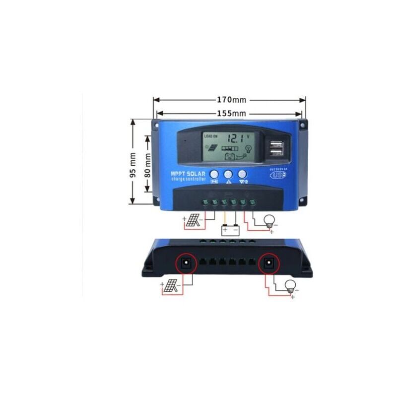 Contrôleur de charge solaire mppt 40A, régulateur de batterie intelligent de contrôleur de batterie de panneau solaire usb 12V 24V avec écran LCD(40A)