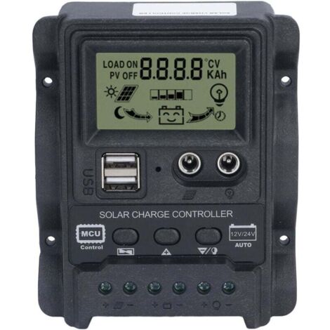 Contrôleur de Charge Solaire PWM 30A Double USB Affichage LCD 12V 24V 390W 780W