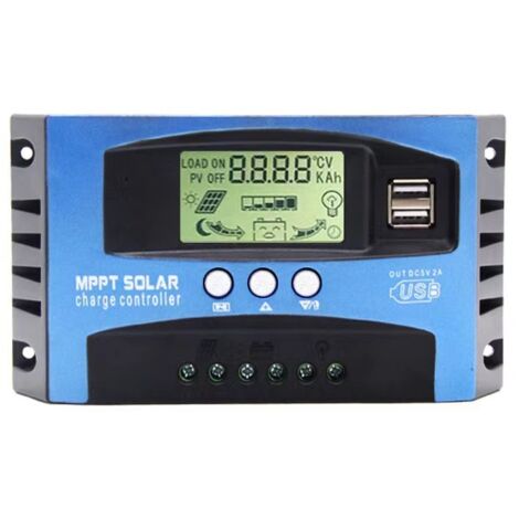 Contrôleur de charge solaire Terisass Contrôleur de batterie de panneau solaire intelligent avec double port USB Gestion de la charge en trois étapes 12V 24V 100A (100A)+chargeur solaire mpp
