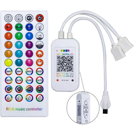 Contrôleur de musique RGB Intelligent de Led Ruban + Télécommande à infrarouge(IR) 40 touches sans fil pour Ruban Multicolore, Compatible avec Android, IOS travaillé par Alexa, Google Home