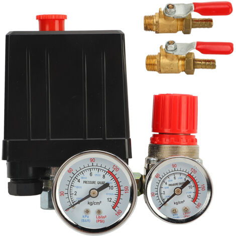 Contrôleur de robinet à bille de commande de pressostat de compresseur d'air 0-180PSI avec jauge pour le remplacement