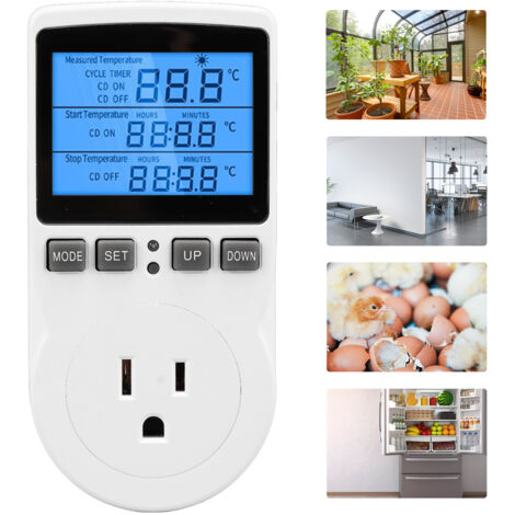 Contrôleur de Température Digital Intelligent avec Prise et Timer, Thermostat à Affichage Bleu pour Fermentation, Serre et Aquarium