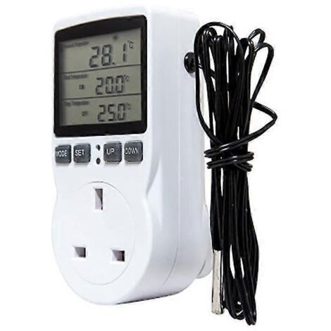 Contrôleur de température numérique avec prise de courant, thermostat avec minuterie et sonde de température pour chauffage et climatisation (Royaume-Uni)