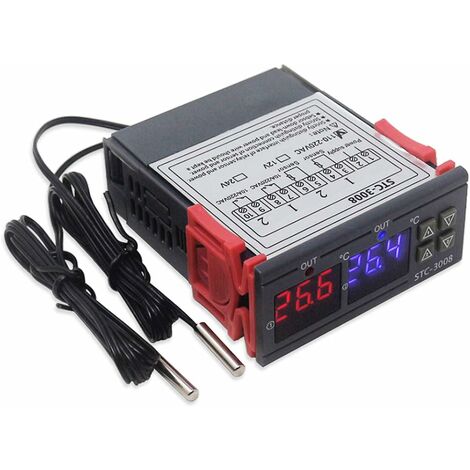 Contrôleur de Température Numérique Intelligent à Double Sonde Affichage de Thermostat de Sortie Numérique STC-3008 Mode de Chauffage Et de Refroidissement à 2 Étages (AC 110-220V)