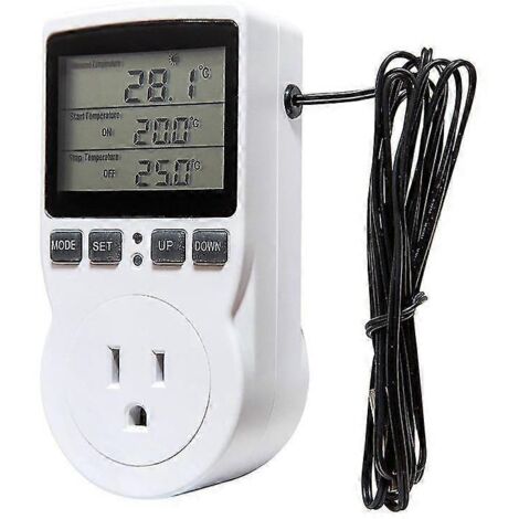Contrôleur de température numérique, prise de courant, thermostat avec minuterie et sonde de température pour chauffage et climatisation (États-Unis).