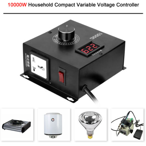 Contrôleur de tension variable compact et portable de 10 000 W pour usage domestique : réglage de la vitesse, de la température et de la lumière. Variateur de lumière ajustable.