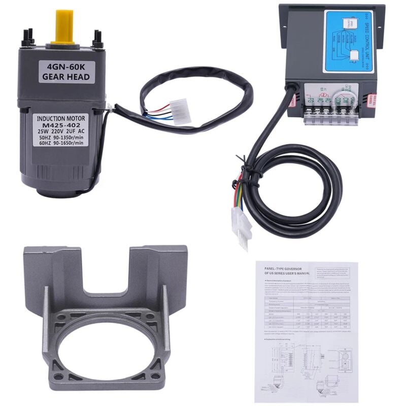 Contrôleur de vitesse du moteur 25W rapport du moteur à engrenages ac 1: 60 vitesse 90-1650rpm 220V
