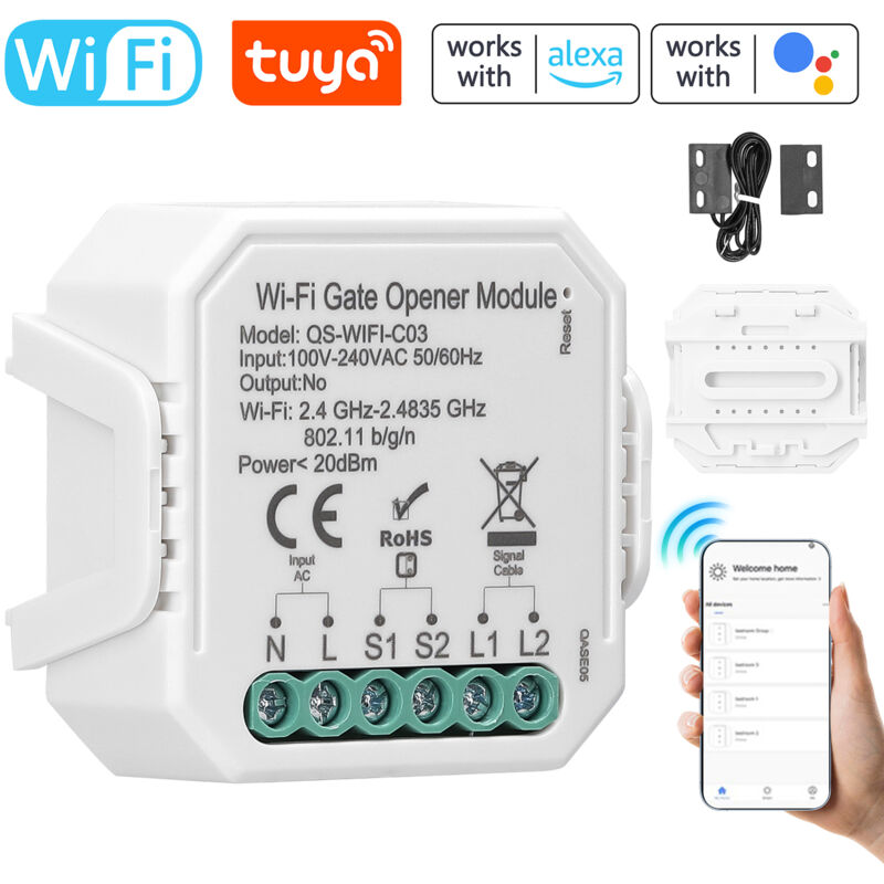 Contrôleur d'ouverture de porte de garage WiFi Tuya, contrôle à distance par application mobile compatible avec Alexa Google Home pour le contrôle
