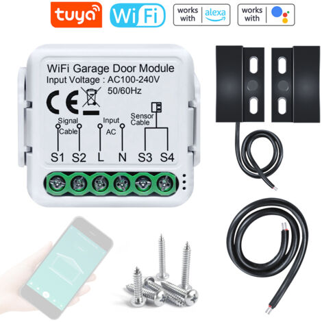 Contrôleur d'ouverture de porte de garage WiFi Tuya, contrôle à distance par application mobile compatible avec Alexa Google Home pour le contrôle vocal