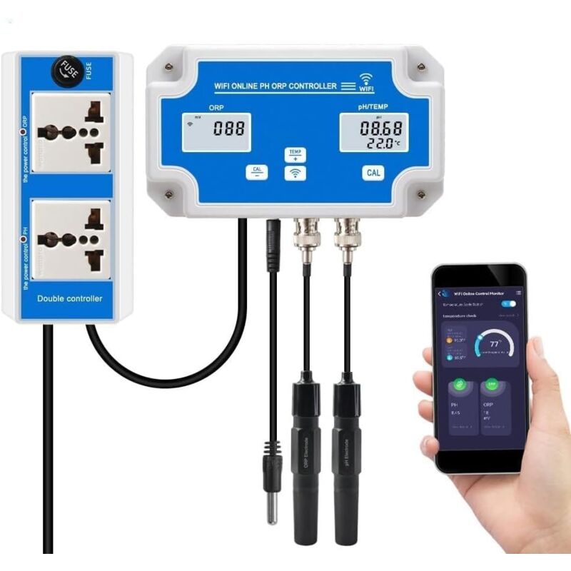Contrôleur intelligent pH ORP avec surveillance et dosage à distance dans l'eau, sondes remplaçables 3 en 1 pH/ORP/Temp pour culture hydroponique,