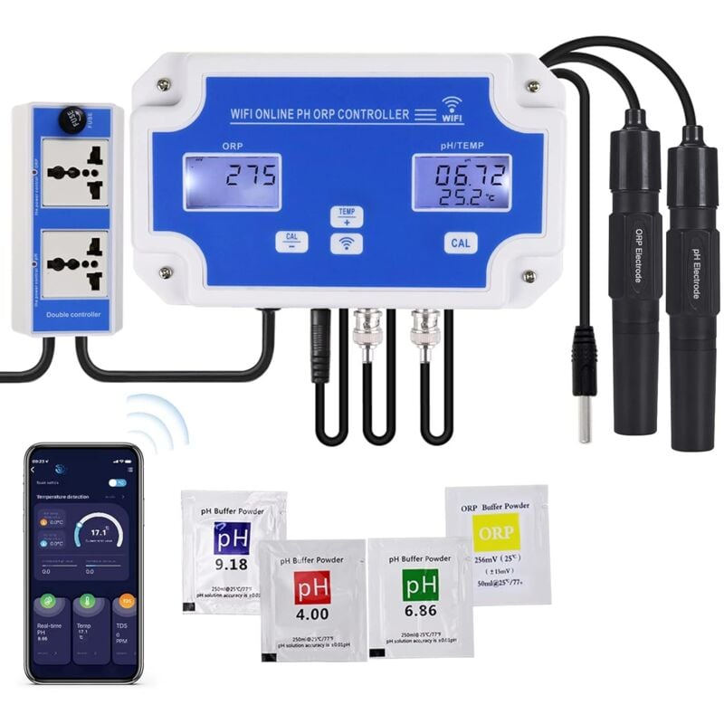 Contrôleur intelligent pH ORP avec surveillance et dosage à distance dans l'eau, sondes remplaçables 3 en 1 pH/ORP/Temp pour culture hydroponique,