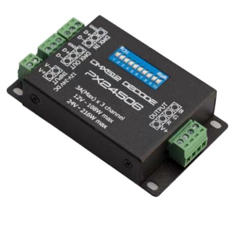 Contrôleur LED PX24506, décodeur LED DMX 512, driver 9A, amplificateur DMX 512, bande LED RGB 12V/24V, noir