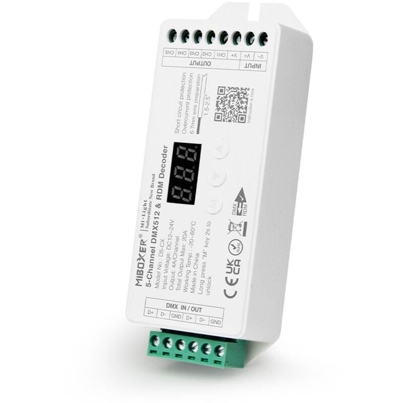 Contrôleur led rgb+cct DC12-24V 4A/Ch DMX512 D5-CX