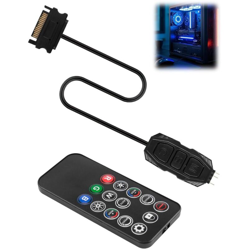 Jalleria - Contrôleur rvb à 3 broches 5 v avec télécommande 14 touches Mode d'éclairage rvb Contrôleur de ventilateur rvb Connecteur mâle
