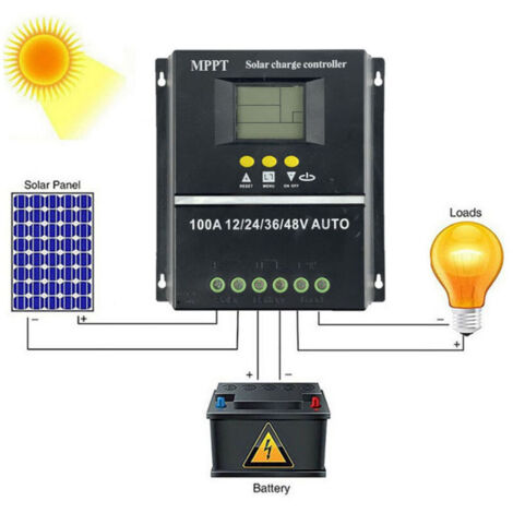 Contrôleur solaire MPPT, batterie rechargeable Li-ion plomb-acide 100A, Tension de sortie DC12V/24V, DC36V, DC48V, DC5V/1.5A2USB