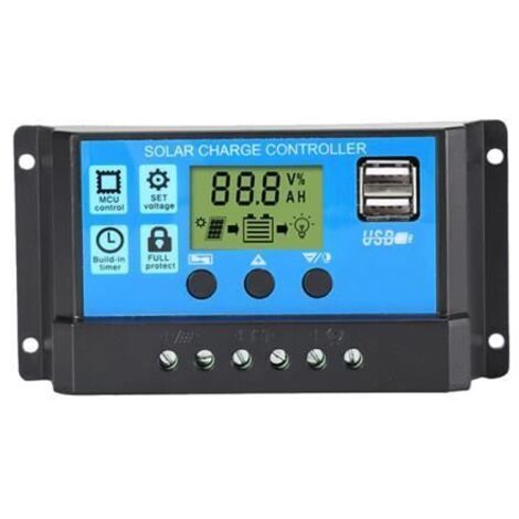 Contrôleur solaire PWM (30A) - écran LCD - Transparent - Régulateur intelligent de batterie solaire 12V 24V