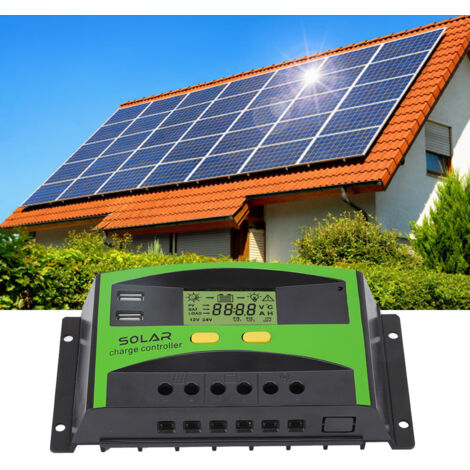 Contrôleur Solar PWM 60A Dual USB LCD ABS 12V/24V pour Batterie Plomb Chargeur Intelligent Home Garden