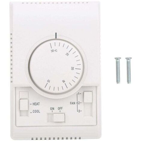 Contrôleur Thermostat Mural AC 220V 10-30℃ 2 Modes Chauffage Refroidissement 3 Vitesses Ventilateur Mécanique