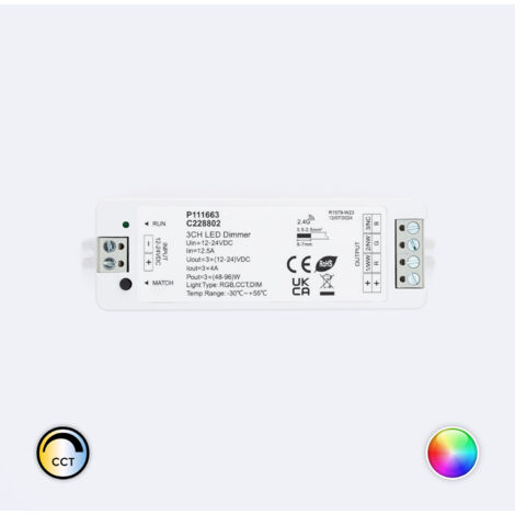 Contrôleur Variateur LED de dernière génération 12/24V DC pour Ruban LED Monochrome/CCT/RGB, compatible avec Télécommande RF Monochrome/CCT/RGB