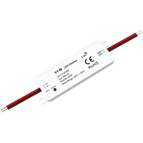 Contrôleur Variateur Mini Ruban LED Monochrome 12/24V DC Compatible avec Télécommande RF SKYDANCE V1-M Blanc
