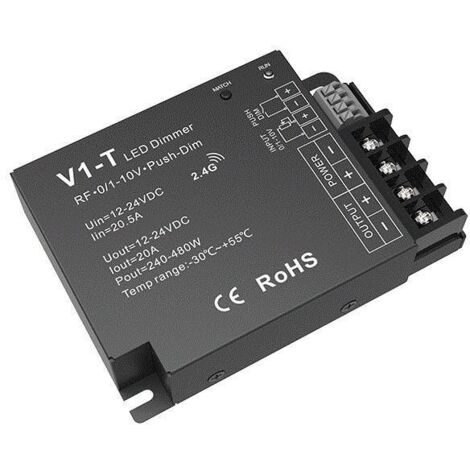 Contrôleur Variateur Ruban LED Monochrome 12/24V DC Compatible avec Télécommande RF, Variateur 0/1-10V et Bouton poussoir Monochrome