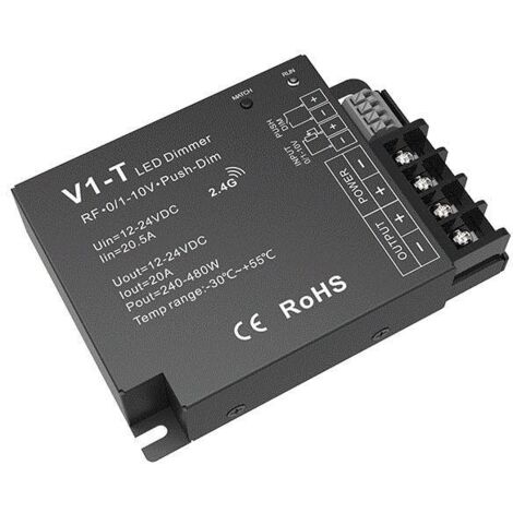 Controller-Dimmer für einfarbige LED-Streifen 12/24V DC kompatibel mit RF-Fernbedienung, 0/1-10V Dimmer und Taster Einfarbig