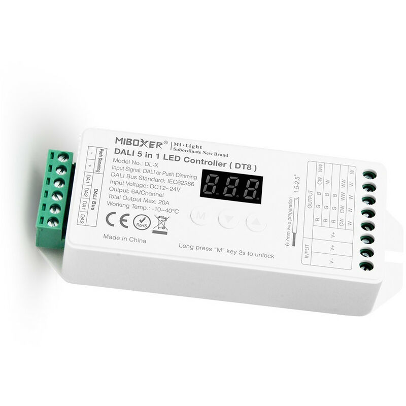 Image of Miboxer - Controller Dimmer led dl-x dali 5 in 1 DT8 per striscie led Monocolore/CCT/RGB/RGBW/RGBWW 12/24V dc 130 mm - 130 mm
