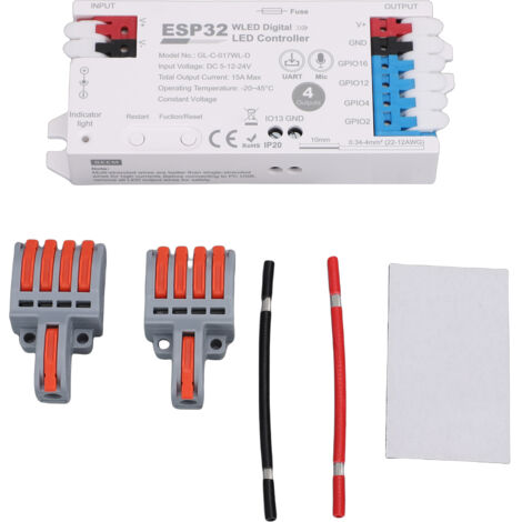 Controller LED digitale con microfono, uscita a 4 canali, fusibile da 15 A, USB-C, collega fino a 800 LED - Bianco