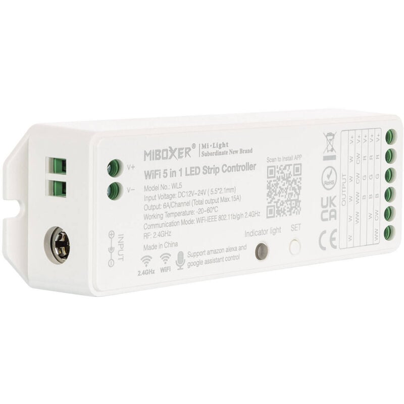 Image of Controller Regolatore led Wi-Fi 5 in 1 per striscia led monocolore/CCT/RGB/RGBW/ rgbww 12/24V dc MiBoxer