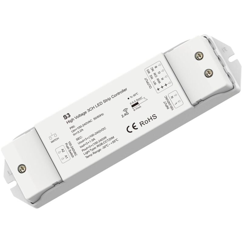 Image of Controller Regolatore per Strisce led Monocolore/CCT/RGB 220-240 v ca Compatibile con Pulsante e Telecomando rf