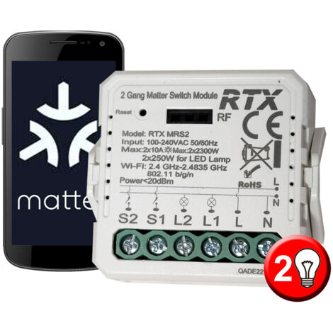 Controller relè MATTER WiFi HomeKit a 2 canali Google Home Assistant Alexa