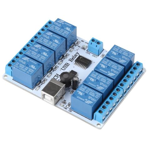 Controller relè USB, modulo relè controllato USB a 8 canali di tipo B CC 12V, controller per computer programmabile per automazione e robotica