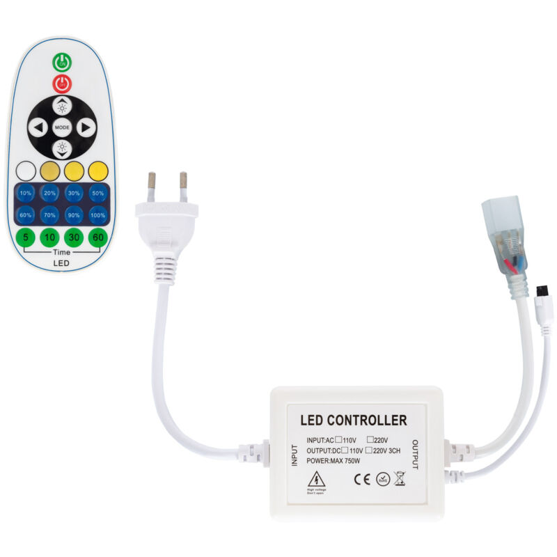 Image of Ledkia - Controller Striscia led cct 220V ac 220 LED/m IP67 Larghezza 15mm Taglio ad ogni 100 cm con Telecomando ir 23 Pulsanti