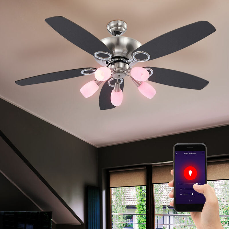 Image of Ventilatore da soffitto Condizionatore d'ambiente Controllo vocale App Google dimmer come set con lampade led rgb