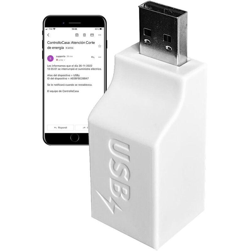 Controllocasa USBy Détecteur de coupure électrique usb pour systèmes domestiques (5V) 56x23x22mm coloris blanc