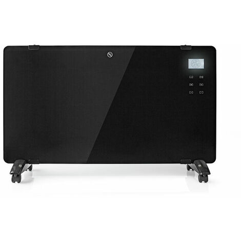 Convecteur à panneau en verre Nedis HTPL20FBK Thermostat Affichage LCD 2 réglages de chaleur Montage sur pied/mur 2000 W Noir