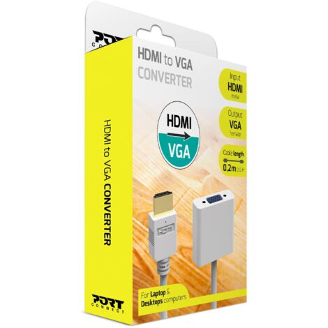 CONVERTER HDMI TO VGA 20 CM Convertisseur vidéo HDMI à VGACâble HDMI mâle vers VGA femelleJusqu'à 1080P / 60hzLongueur du câble : 20 cm