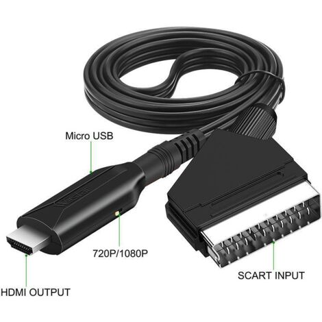 [Convertidor de audio/vídeo] Adaptador SCART a HDMI 1080p con cable de 1 m para decodificadores y consolas de videojuegos