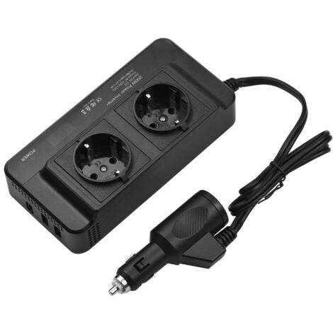 Convertidor de corriente portátil de 200 W CC a 110 V CA para coche y autocaravana, con dos tomas de corriente y puertos USB.