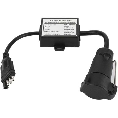 Convertidor de luz de conector de remolque (EE. UU., 4 pines a EUR, 7 pines) Adaptador divisor de señal de freno/parada para remolcar vehículos estadounidenses con remolque