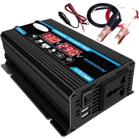 Convertisseur 12V 220V Pur Sinus 4000W Onduleur à Onde Sinusoïdale Pure Transformateur avec Télécommande & Double AC Prises de Courant pour RV Voiture de Camion
