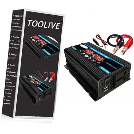 Convertisseur 12v 220v,Convertisseur Pur Sinus 4000W 12V 220V / 110V AC de voiture de voiture Convertisseur Convertisseur de chargeur Adaptateur d'inverseur Dual USB Transformateur modifié