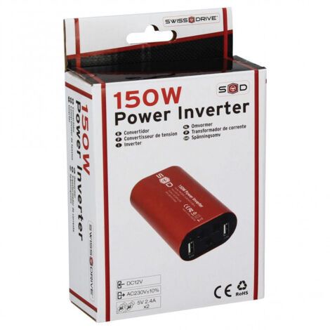 Convertisseur 12v 230v 150w +Usb 2.4a2+Cable 12v