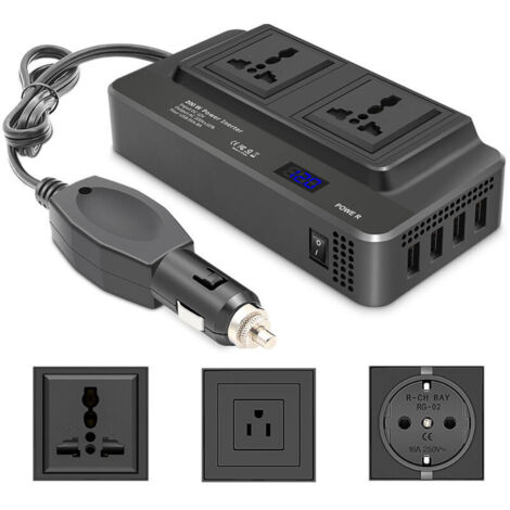 Convertisseur 12V vers 110V/220V avec 4 USB et 2 Prises – Chargeur Voiture -20°C à 60°C