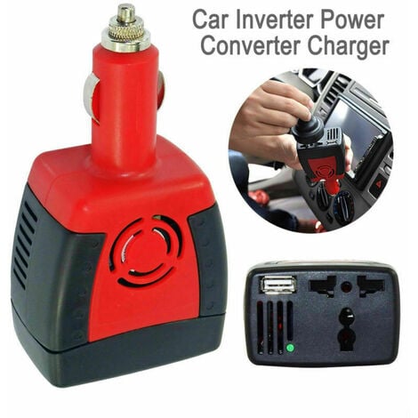 Convertisseur 150W 12V à 220V avec Adaptateur Allume-Cigare, Prise EU et Ports USB Onduleur transformateur Pur Sinus pour Chargeur Voiture Bateau Camper-Rouge